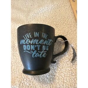 Boston Warehouse 20oz Live In The Moment Coffee Mug Black Speckled Ceramic Cup